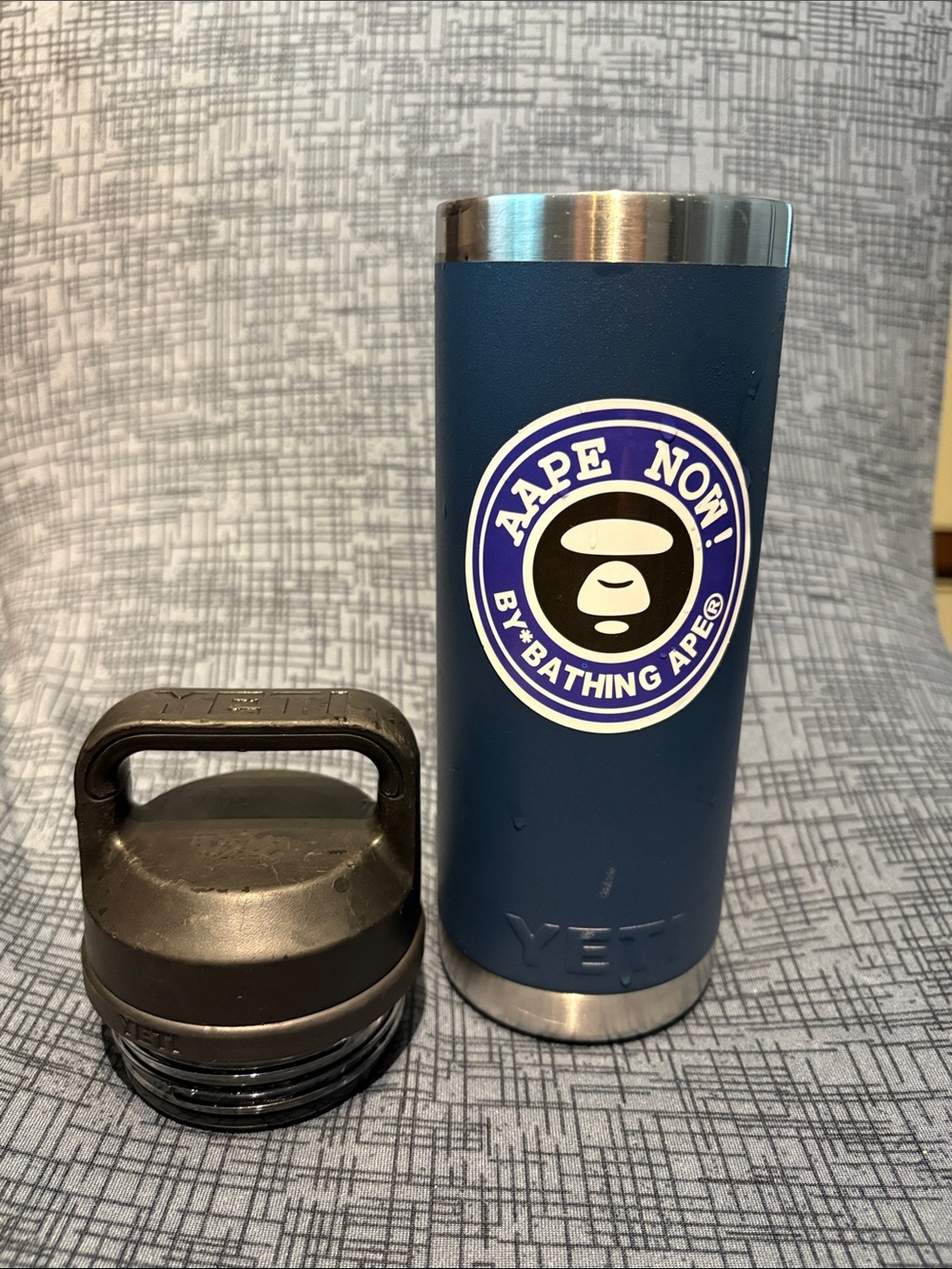 Yeti Navy Blue Rambler Tumbler with AAPE Sticker 18oz